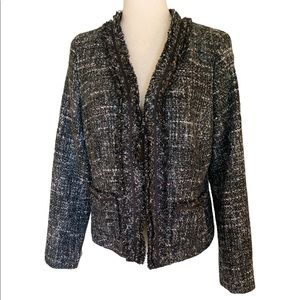 Talbots Tweed Boulce Fringe Cropped Blazer Jacket - 10